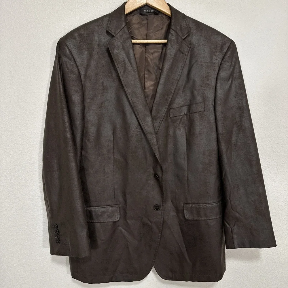 Calvin Klein Faux Leather Blazer Sport Coat Jacket Mens 46R Brown‎ Quiet Luxury